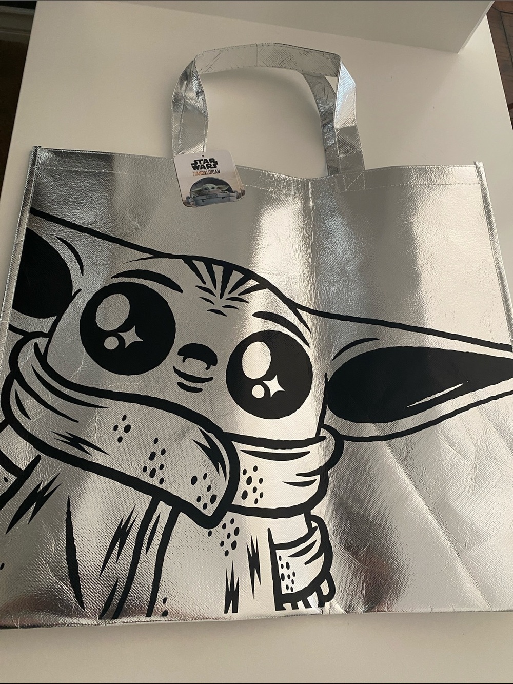 Star Wars Silver Metallic Reusable bag with Black Grogu Graphic